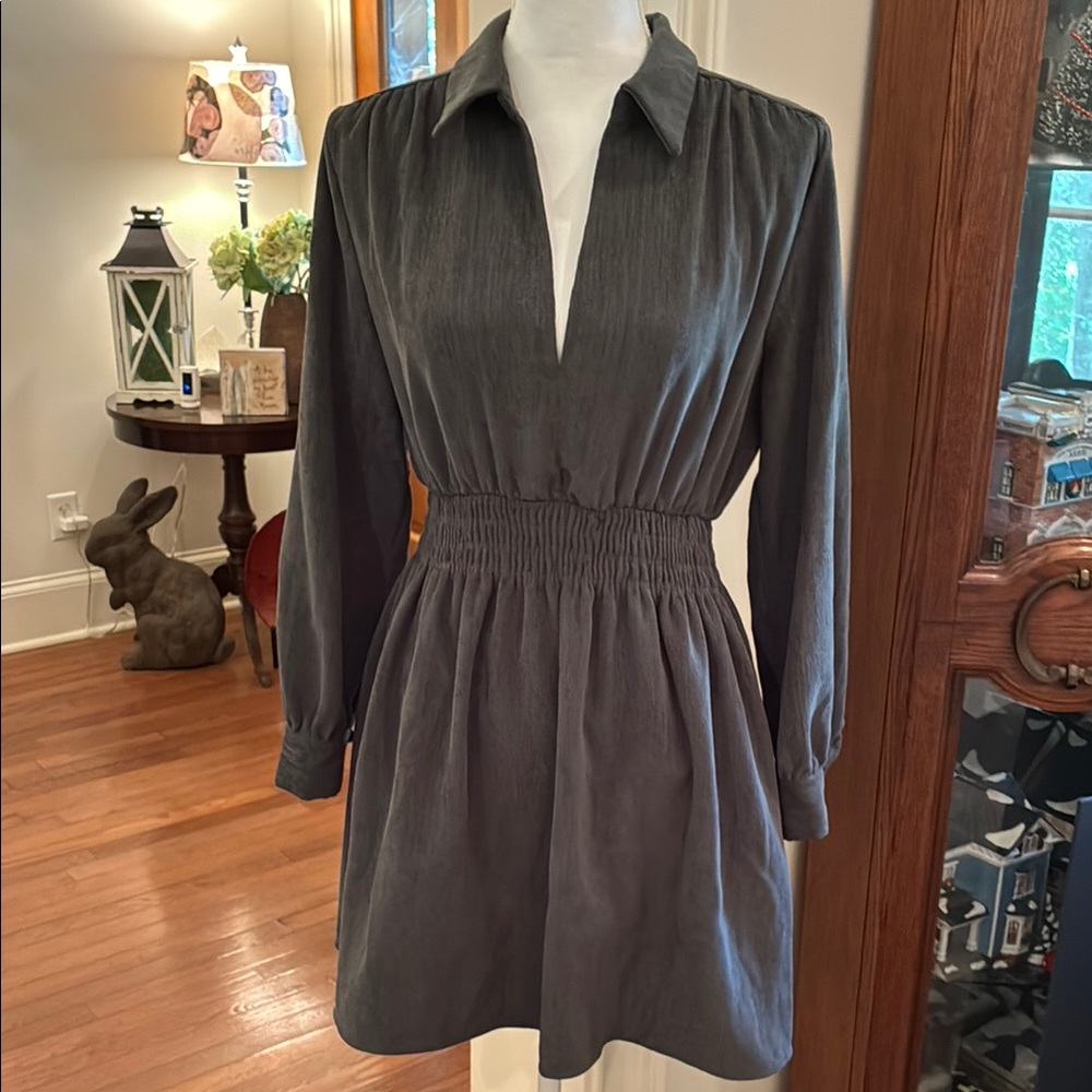 Zara Olive Green Corduroy Long Sleeve Mini Dress